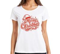 Merry Christmas Regalo de Navidad Santa Sombrero Estrellas Vintage Camiseta Mujer, Blanco, M
