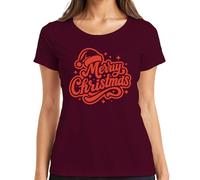 Merry Christmas Regalo de Navidad Santa Sombrero Estrellas Vintage Camiseta Mujer, granate, S