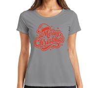 Merry Christmas Regalo de Navidad Santa Sombrero Estrellas Vintage Camiseta Mujer, gris, S