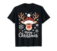 Merry Christmas Reindeer Santa Hat Family Matching Pajama Camiseta