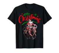 Merry Christmas Santa Bull Rider Western Cowboy Retro Camiseta