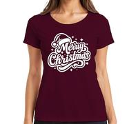 Merry Christmas Santa Hat Sterne Weihnachten Geschenk Vintage Damen T-Shirt, granate, S