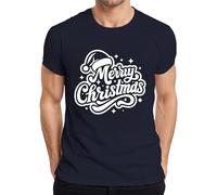 Merry Christmas Santa Hat Sterne Weihnachten Geschenk Vintage Herren T-Shirt, azul marino, S