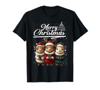 Merry Christmas Sheep Santa Hat Animal Cute Xmas Holiday Camiseta