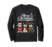 Merry Christmas Siberian Husky Reindeer Elf Santa Dog Lover Manga Larga