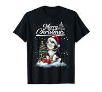Merry Christmas Siberian Husky Santa Hat Dog Lovers Xmas Camiseta