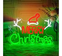 Merry Christmas Signos de neón verde letras rojas de neón con el interruptor para la decoración de la pared LED de neón de luz de signos para la fiesta de Navidad, Año Nuevo, regalo de decoración