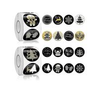 Merry Christmas Stickers - 1000pcs Round Black Golden Self-adhesive Labels by Kalolary