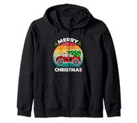 Merry Christmas Tree Retro Red Truck Buffalo Plaid Hombres Mujeres Sudadera con Capucha
