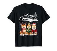 Merry Christmas Trio Shiba Inu Reindeer Elf Santa Xmas Squad Camiseta