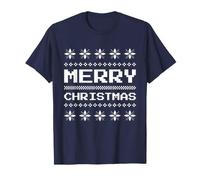 Merry Christmas Ugly Sweater Pattern White Xmas Pixel Design Camiseta