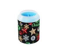 Merry Christmas - Vaso limpiador de patas reutilizable con lentejuelas doradas con cepillo de silicona suave, suministros de aseo para perros y gatos