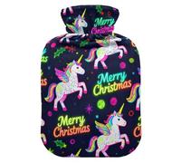 Merry Christmas White Unicorns - Botella de agua caliente con funda suave, bolsa de agua de 2 L para artritis, artritis, artritis