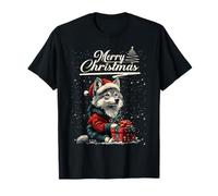 Merry Christmas Wolf Santa Hat Animal Cute Xmas Holiday Camiseta