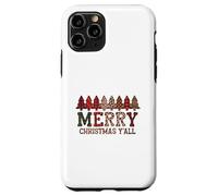 Merry Christmas Y'all Buffalo Plaid Leopard Trees Carcasa para iPhone 11 Pro