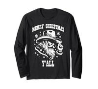 Merry Christmas Yall Santa Cowboy Xmas Country Hombres Mujeres Niños Manga Larga
