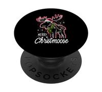 Merry Christmoose Christmas Moose Tree Lights Pajamas PopSockets PopGrip Adhesivo