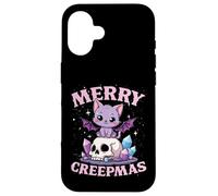 Merry Creepmas Gato Pastel Gótico Navidad Calavera Carcasa para iPhone 16