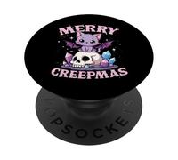 Merry Creepmas Gato Pastel Gótico Navidad Calavera PopSockets PopGrip Adhesivo