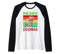 Merry Dogmas Bulldog Christmas Dog Puppy Funny Xmas Camiseta Manga Raglan