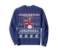 Merry Drummas Drummer Santa Claus FEA suéter navideño Sudadera, Unisex para Adultos, Azul Marino, XL