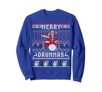 Merry Drummas Drummer Santa Claus FEA suéter navideño Sudadera, Unisex para Adultos, Azul Real, M