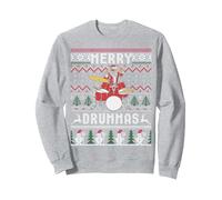 Merry Drummas Drummer Santa Claus FEA suéter navideño Sudadera, Unisex para Adultos, Gris Jaspeado, M