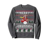 Merry Drummas Drummer Santa Claus FEA suéter navideño Sudadera, Unisex para Adultos, Jaspeado Oscuro, S