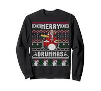 Merry Drummas Drummer Santa Claus FEA suéter navideño Sudadera, Unisex para Adultos, Negro, XL
