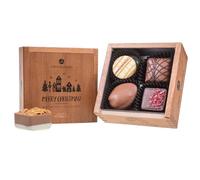 Merry Elegance Mini - Bombones - 4 bombones artesanales en caja de madera | regalo | Chocolatada | Navidad | hombre | mujer | Adviento | Nicolás | Papá Noel presente | chocolate navideño