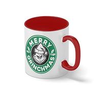 Merry Grinchmas Grinch inspired horror christmas coffee Blanco Taza Aro y Mango Con Rojo Mug