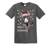 Merry KissMyAss DUNKY Christmas Funny Gift - Camiseta de Navidad para hombre, Camiseta gris con estampado blanco, XL