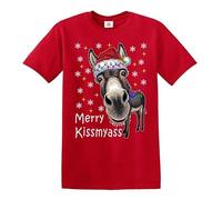 Merry KissMyAss DUNKY Christmas Funny Gift - Camiseta de Navidad para hombre, Camiseta roja con estampado blanco, 5XL