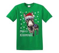 Merry KissMyAss DUNKY Christmas Funny Gift - Camiseta de Navidad para hombre, Camiseta verde irlandesa con estampado blanco, S