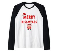 Merry KissMyAss Funny Santa Christmas Dirty Joke Camiseta Manga Raglan