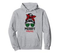 Merry Mama Christmas Mom, moño desordenado para Mujer, a Cuadros de búfalo Sudadera con Capucha