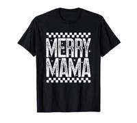 Merry Mama Christmas Mom Retro Checered Holiday Quote Camiseta