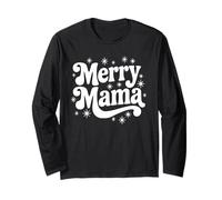 Merry Mama Christmas Mom Retro Groovy Holiday Mom Cita Manga Larga