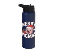 Merry Pigmas Funny Christmas Pig Juego de palabras Stainless Steel Insulated Water Bottle