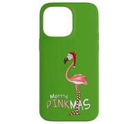 Merry Pinkmas Flamingo en Traje de Navidad con Gorra Carcasa para iPhone 14 Pro MAX
