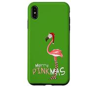 Merry Pinkmas Flamingo en Traje de Navidad con Gorra Carcasa para iPhone XS MAX