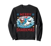 Merry Sharkmas Christmas Shark with Santa Xmas Feo suéter Sudadera