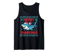 Merry Sharkmas Funny Santa Riding Shark Luces de Navidad Camiseta sin Mangas