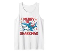 Merry Sharkmas Funny Santa Riding Shark Luces de Navidad Camiseta sin Mangas