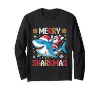 Merry Sharkmas Funny Santa Riding Shark Luces de Navidad Manga Larga