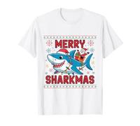 Merry Sharkmas Ugly Sweater Santa Riding Shark con Luces Camiseta