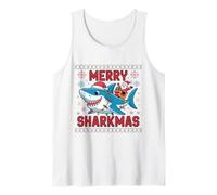 Merry Sharkmas Ugly Sweater Santa Riding Shark con Luces Camiseta sin Mangas
