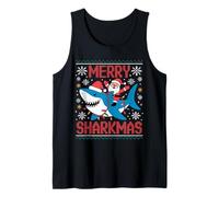 Merry Sharkmas Ugly Sweater Santa Riding Shark con Luces Camiseta sin Mangas