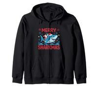 Merry Sharkmas Ugly Sweater Santa Riding Shark con Luces Sudadera con Capucha