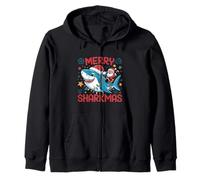 Merry Sharkmas Ugly Sweater Santa Riding Shark con Luces Sudadera con Capucha